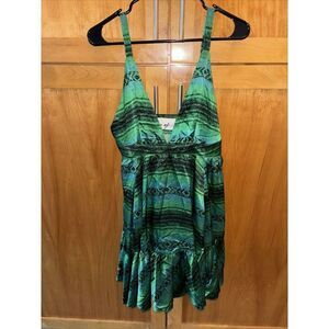 YaYa Aflalo Silk Emerald Snake Dress M Adjust  Strap Pockets V Neck